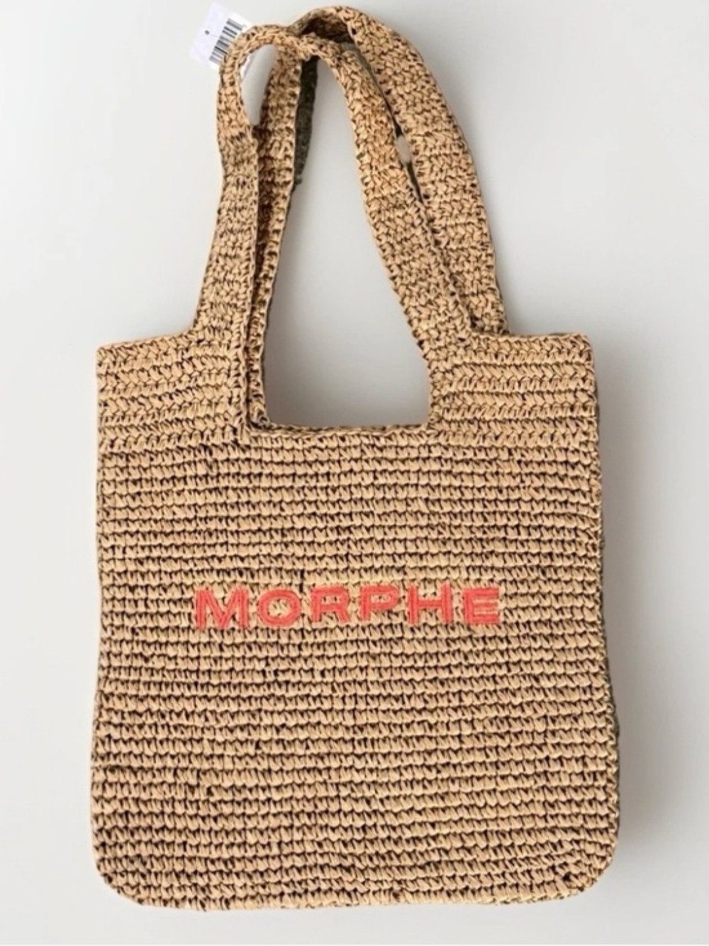 Morphe Tan Woven Tote with Coral Logo